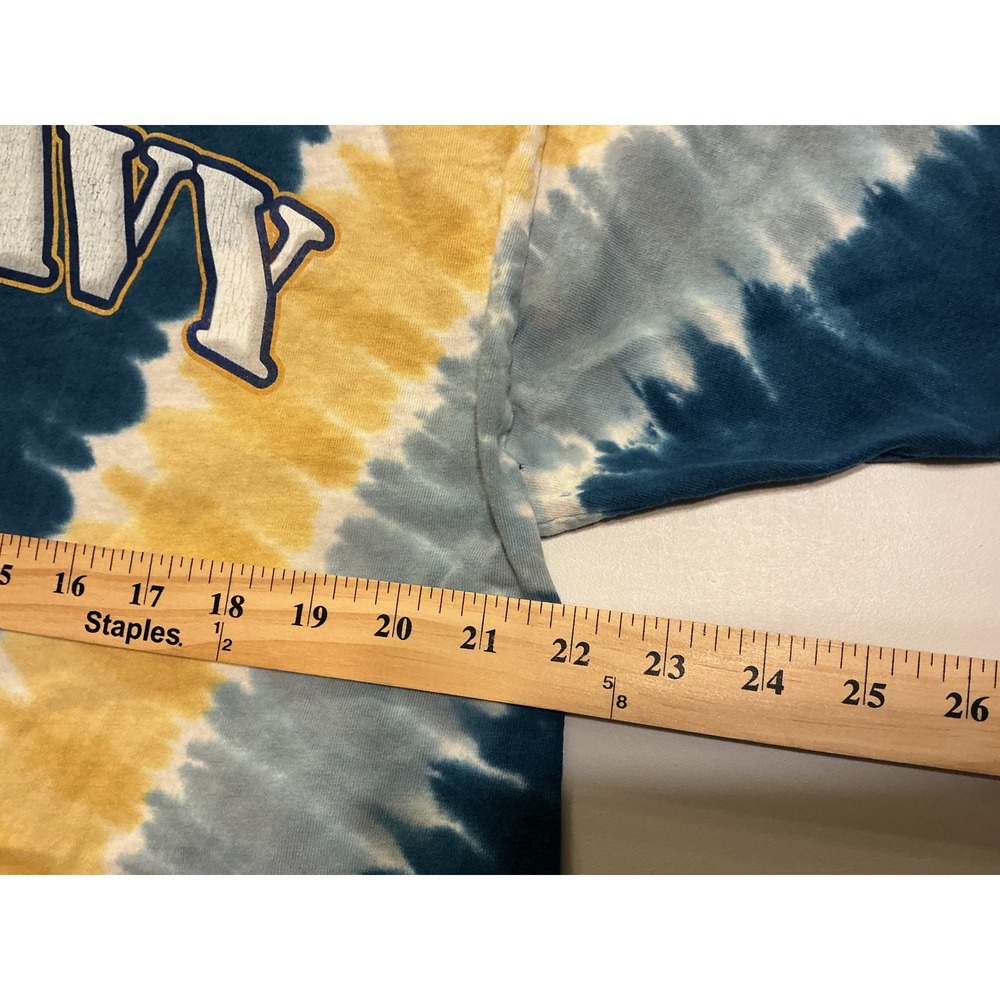 VTG USA Made Liquid Blue Navy Tie Dye T Shirt 90s Single Stitch Blue Yellow L - Picture 7 of 10